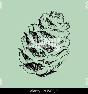 Motif sans couture de cônes de pin illustration noire sur fond vert vif.Vacances d'hiver et concept d'automne pour cartes postales et papier cadeau avec cop Banque D'Images