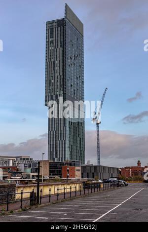 Beetdam Tower, Castlefiedl, Deansgate, Manchester England, UK au crépuscule Banque D'Images
