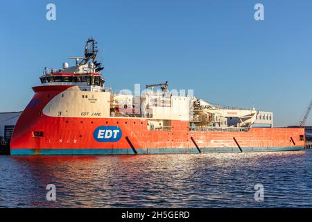 Navire de soutien polyvalent EDT JANE dans le port de Bremerhaven Banque D'Images