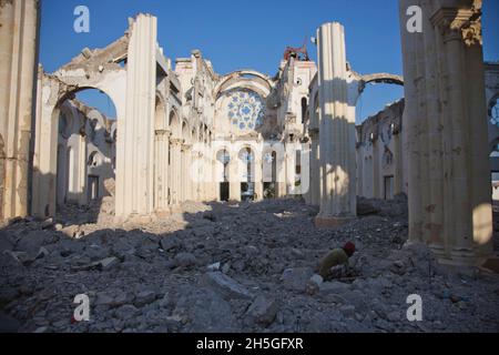 La cathédrale notre Dame après s'être effondfiée dans le tremblement de terre. Banque D'Images