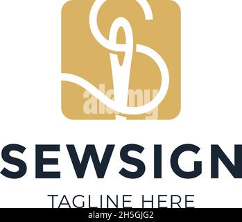 Logo de couture avec lettre S initiale et fil à aiguille.Résumé lettre initiale S logo tailleur, combinaison de fil et d'aiguille en style ligne , Journal plat Illustration de Vecteur