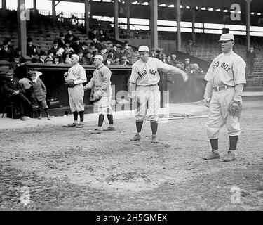 Duffy Lewis, Larry Gardner, Président de Tris et Heie Wagner, Boston Red Sox, 1912. Banque D'Images