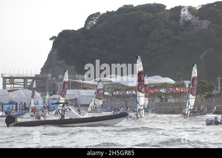 Kanagawa, Japon.30 juillet 2021.Vue générale voile : pendant les Jeux Olympiques de Tokyo 2020 à Enoshima Yacht Harbor à Kanagawa, Japon .Credit: Kaoru Soehata/AFLO/Alay Live News Banque D'Images