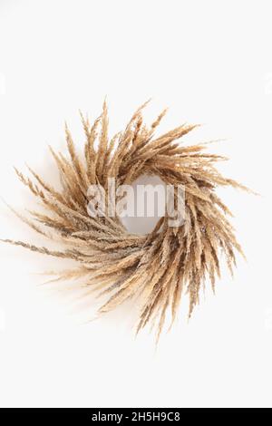 La couronne d'herbe de Pampas tombe Decotarion intérieur dans le style de cottagecore. Banque D'Images