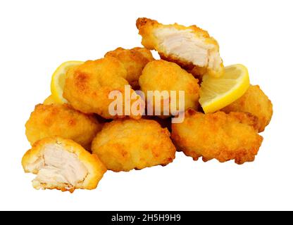 Groupe de nuggets de poulet battus à la tempura isolés sur fond blanc Banque D'Images