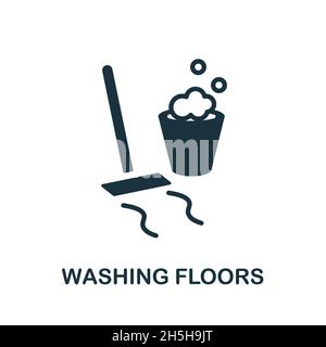 Icône nettoyage des sols.Affiche monochrome de la collection de nettoyage.Illustration de l'icône Creative Washing Floors pour la conception Web, les infographies et bien plus encore Illustration de Vecteur