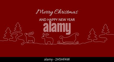 Composition de Noël et du nouvel an.Mise en plan continue à une ligne.Design pour carte de vœux, bannière, affiche.Illustration vectorielle. Illustration de Vecteur