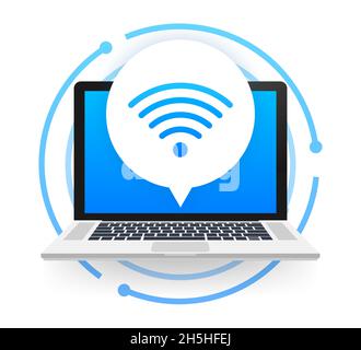 Technologie sans fil.Connexion Internet Wi-Fi sur l'écran de l'ordinateur portable.Illustration du stock vectoriel. Illustration de Vecteur