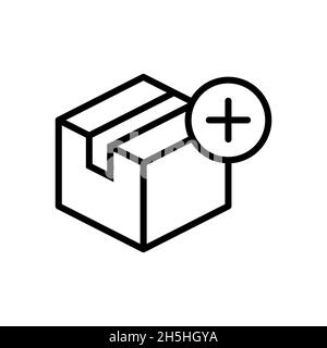 Boîte de livraison avec icône de ligne de signe plus.Ajouter au symbole du panier.Concept de commande d'achats en ligne.Choisissez les options du produit.Livraison gratuite incluse.Vecteur Illustration de Vecteur
