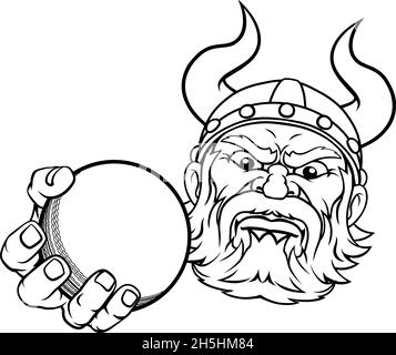Viking Cricket ball Sports Mascot Cartoon Illustration de Vecteur