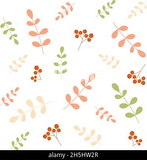 Motif sans couture pour un arrière-plan avec des feuilles et des baies. Illustration de Vecteur