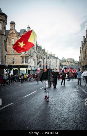 Un manifestant aux rassemblements de la COP26.Ici, faire prendre conscience de la détresse des populations du Tigray, la région de l'Éthiopie empêtré dans la guerre civile. Banque D'Images