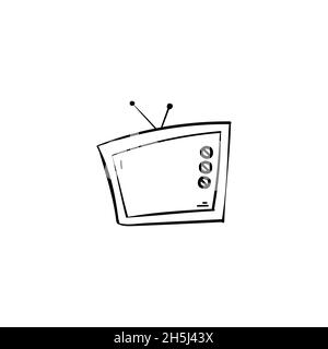 Icône d'illustration de la télévision dessinée à la main.Contour illustrations vectorielles tv dessinées à la main isolées sur fond blanc. Illustration de Vecteur