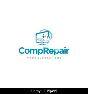 Design minimaliste du logo de la souris de moniteur CompRepair Illustration de Vecteur