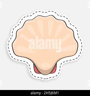 icône de dessin animé de la coquille de mer fermée de doodle.Pétoncles, coquillages comestibles et fruits de mer.Vecteur isolé sur fond blanc Illustration de Vecteur