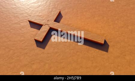 Concept ou concept argile chrétienne croix sur un fond argileux. métaphore de l'illustration 3d pour Dieu, Christ, Christianisme, religieux, foi, saint, spi Banque D'Images