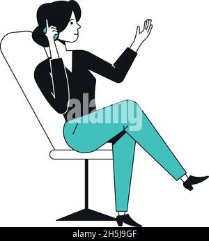 Femme appelante assise sur une chaise.Personne parlant au téléphone Illustration de Vecteur