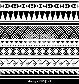 Motif vectoriel, textile ou tissu Hawaian sans couture, en noir et blanc inspiré des tatoos de Polynésie Illustration de Vecteur