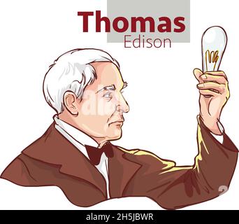 Thomas Alva Edison tient la lampe dans son illustration main Illustration de Vecteur