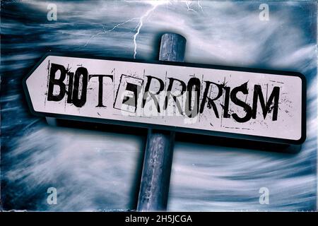 Le bioterrorisme est affiché sur un panneau d'affichage Banque D'Images