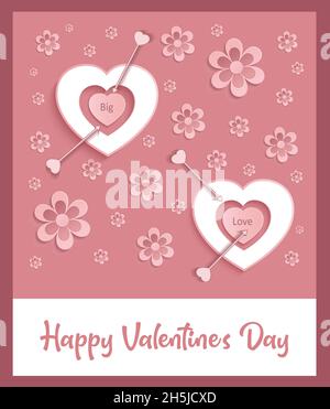 Coeur, carte de vœux rose, vecteur de fond de fleur Illustration de Vecteur