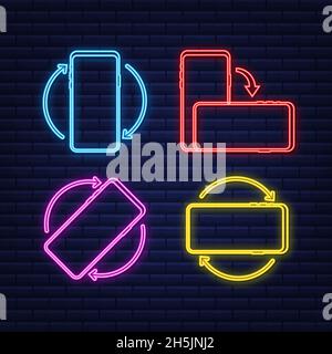 Faites pivoter l'icône isolée du smartphone.Icône néon.Symbole de rotation du périphérique.Tournez votre appareil.Illustration vectorielle Illustration de Vecteur