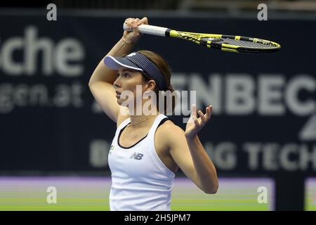 Linz, Autriche, 10 novembre 2021.Danielle Collins, joueur de tennis américain, en action au tournoi Ladies Linz en haute-Autriche, à Linz, le mercredi 10 novembre 2021.© Juergen Hasenkopf / Alamy Live News Banque D'Images