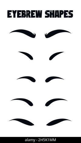 Formes de sourcils. Formes de sourcil. Différents types de sourcils. Conseils de maquillage. Sourcils pour les femmes. Illustration de Vecteur