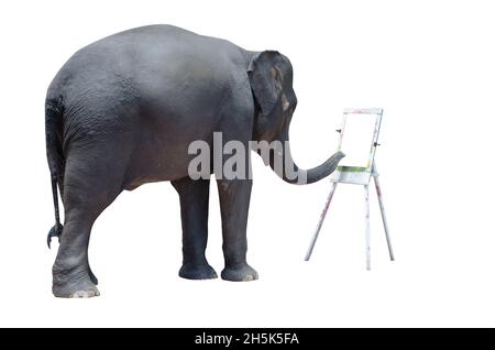 Coloriage éléphant montrer sur un fond blanc. Banque D'Images