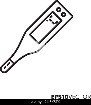 Icône de ligne de thermomètre clinique numérique.Symbole de contour de l'équipement médical.Illustration vectorielle plate du concept de soins de santé et de médecine. Illustration de Vecteur