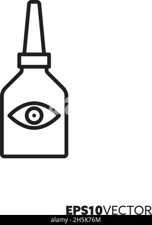 Flacon avec icône de ligne de gouttes oculaires.Symbole de contour du médicament.Illustration vectorielle plate du concept de soins de santé et de médecine. Illustration de Vecteur