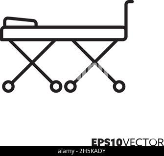 Icône de ligne de civière.Symbole de contour de l'équipement hospitalier.Illustration vectorielle plate du concept de soins de santé et de médecine. Illustration de Vecteur