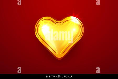 Cœur doré réaliste.Élément décoratif doré pour la Saint-Valentin, la carte d'amour, le mariage.Illustration vectorielle Illustration de Vecteur