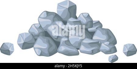 Pile de pierres de dessin animé.Tas de roches solides et brisées ou de blocs de la mine, matériaux de construction, géologie pierre de pépite, illustration vectorielle plate isolée sur fond blanc Illustration de Vecteur