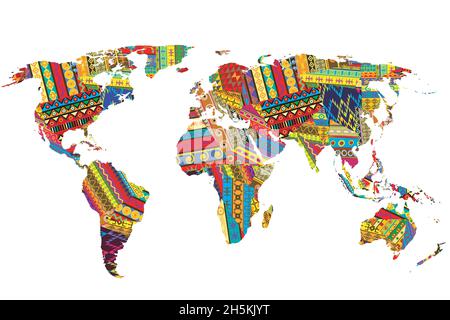 Carte du monde avec motifs ethniques patchwork Illustration de Vecteur