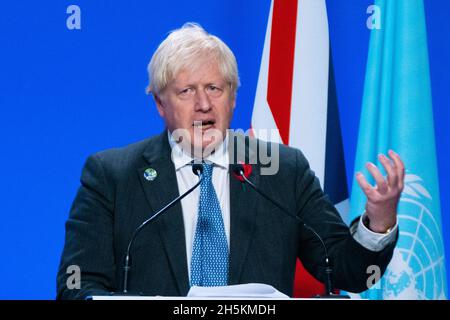 Glasgow, Écosse, Royaume-Uni.10 novembre 2021.Le 11 e jour du sommet sur le climat et le Premier ministre Boris Johnson s'entretient avec les médias britanniques lors d'une conférence de presse.Iain Masterton/Alay Live News. Banque D'Images