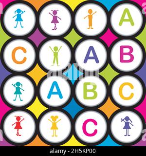 ABC seamless background avec des lettres et cartoon kids Illustration de Vecteur