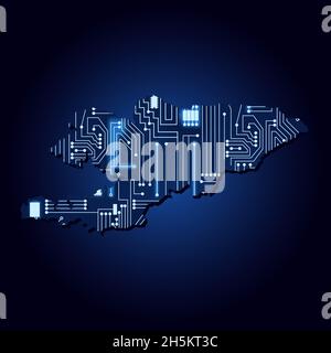 Carte de contour du Kirghizistan avec un circuit électronique technologique. Illustration de Vecteur