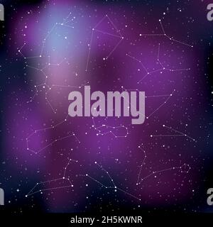 Ensemble de constellations de zodiaque.Signes du zodiaque : Bélier, Taureau, Gémeaux, cancer, Lion,Vierge, Balance, Scorpion, Sagittaire, Capricorne,Verseau, poissons.Étoile Uni Illustration de Vecteur