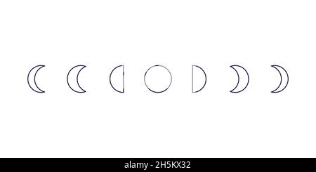 Phases lunaires.Icônes de contour.Illustration vectorielle, conception plate Illustration de Vecteur