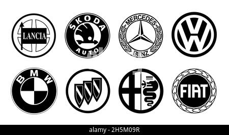 Kiev, UKRAINE - 15 novembre 2017: Collection de logos de différentes marques de voitures, sur blanc Banque D'Images