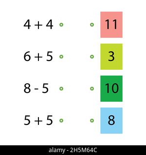 Entraîneur de pliage.Choisissez la bonne réponse.Tableaux d'ajout.Entrez les numéros manquants.Jeu logique.Affiche sur l'éducation des enfants en mathématiques.École Illustration de Vecteur