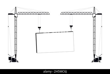 Deux grues tiennent une plaque blanche.Concept.Copier l'espace.Illustration vectorielle plate. Illustration de Vecteur