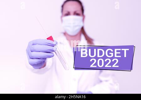 Affiche textuelle indiquant le budget de 2022.Photo conceptuelle estimation des revenus et des dépenses pour l'année en cours présentant et analysant des échantillons médicaux Banque D'Images