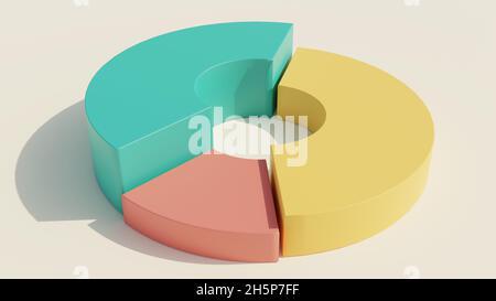Diagramme de Donut isométrique.Concept d'analyse financière.Illustration du rendu 3D.Isolé. Banque D'Images