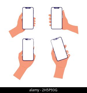 Ensemble de mains tenant des smartphones avec écran blanc vierge Illustration de Vecteur