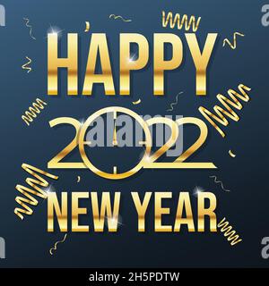 Golden Vector Luxury text 2022 Bonne Année.Motif numéros de fête dorés.Ruban de fête brillant or et fête de la nouvelle année star Illustration de Vecteur