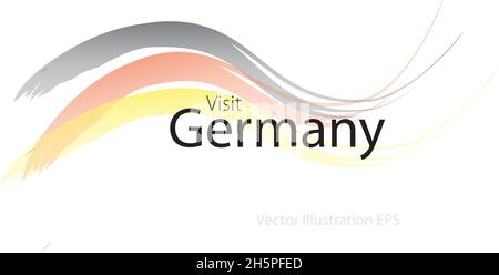 le slogan visite l'allemagne avec des vagues incurvées dans le style aquarelle qui sont dans les couleurs du drapeau national.Illustration vectorielle Illustration de Vecteur