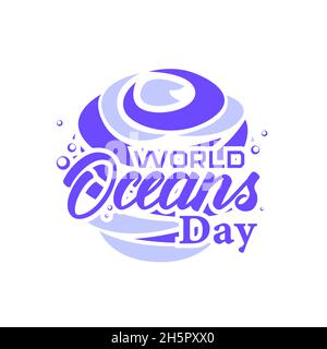 Journée des océans vecteur fond plat, monde mer protection de l'eau concept écologie bleu fond profond. Illustration de Vecteur