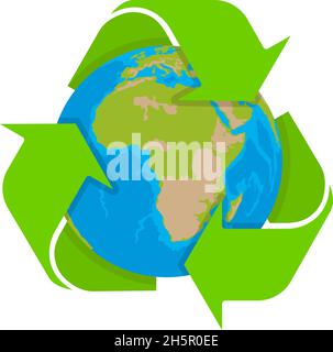 symbole eco, planète terre et recyclage à plat Illustration de Vecteur